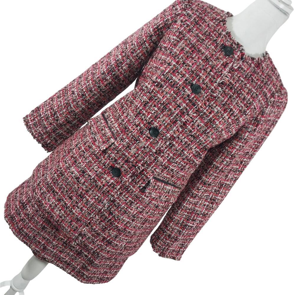 NWOT! TALBOTS! STUNNING RED, ORANGE, BROWN, BLK & CREAM WOOL+ SKIRT SUIT! SZ 2P